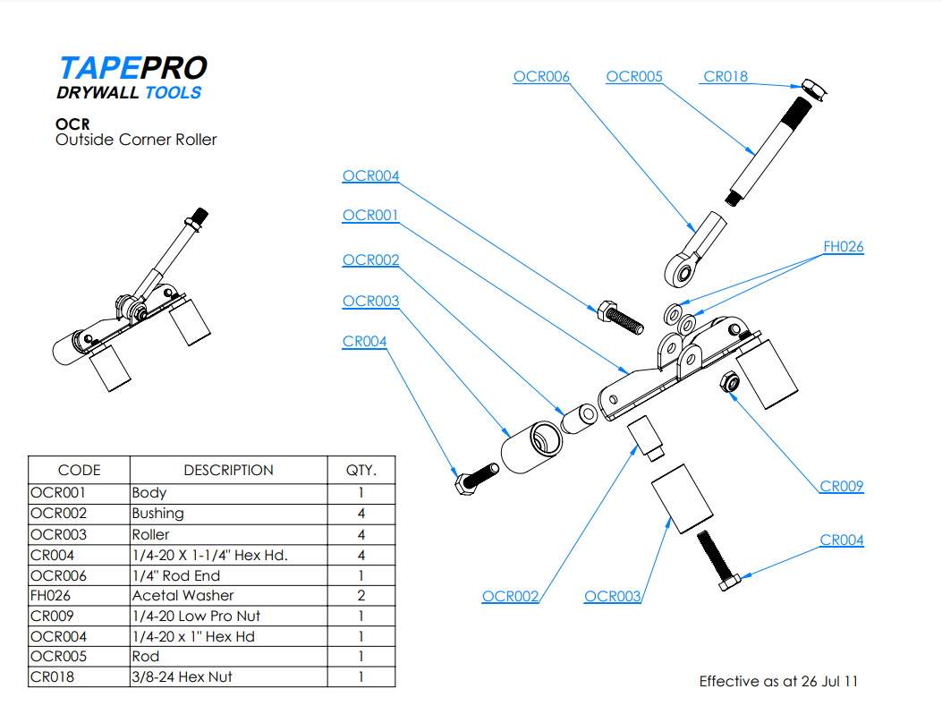 Tapepro - Outside Corner Roller Head Assembly (OCR) - RSO - Render & Drylining Supplies