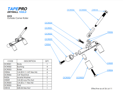 Tapepro - Outside Corner Roller Head Assembly (OCR) - RSO - Render & Drylining Supplies